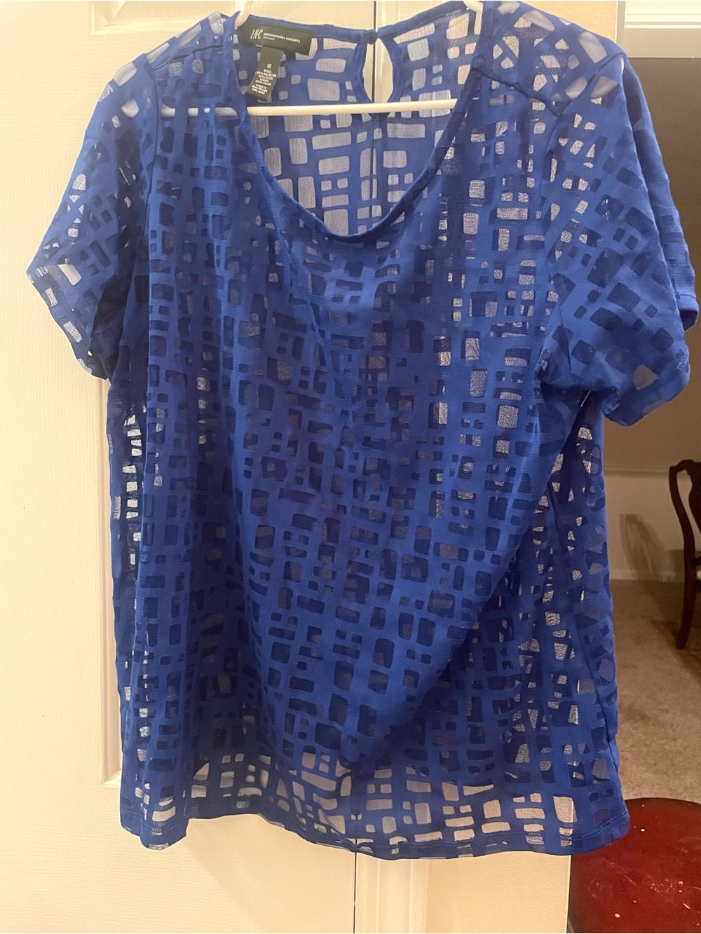 Blue Geometric Mesh Short-Sleeve Top